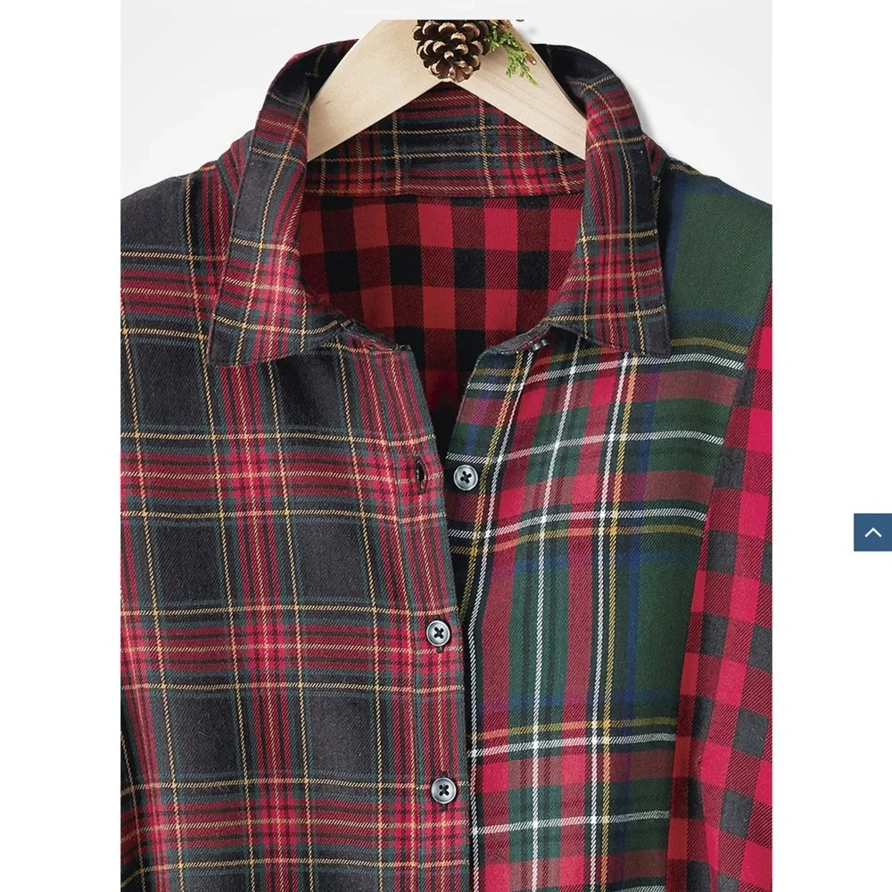 Coldwater Creek Festive Red/Green Mixed-up Plaid Tunic - Picture 2 of 5